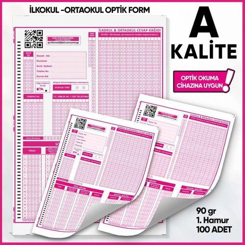 İlkokul-Ortaokul Deneme Sınavları İçin 100 Adet (90 GR) Optik Form - Optik Okuma Uyumlu