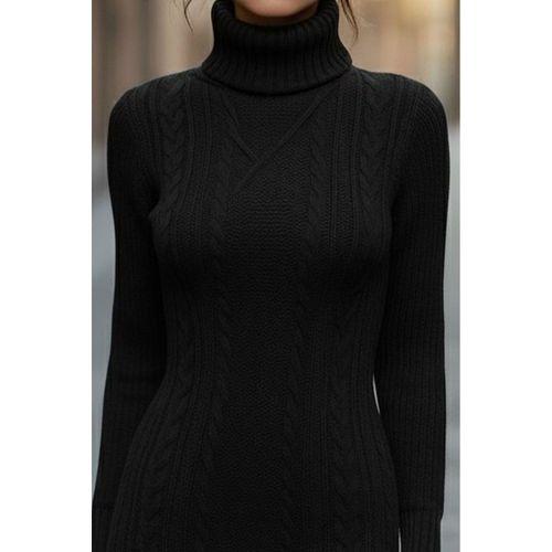 Kadın Uzun Kollu Balıkçı Yaka Kısa Triko Elbise