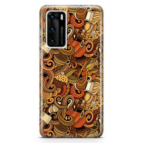 Huawei P40 Kılıf Doodle Türk Kahvesi Arka Kapak Koruma Desenli Full Koruyucu