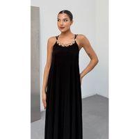 Kadın Omuz Askılı Kuş Gözü Zincir Detay Sandy Kumaş Maxi Boy Elbise