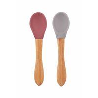 OiOi OiOi Bambu Saplı Silikon Mama Kaşığı 2li Velvet Rose / Powder Grey