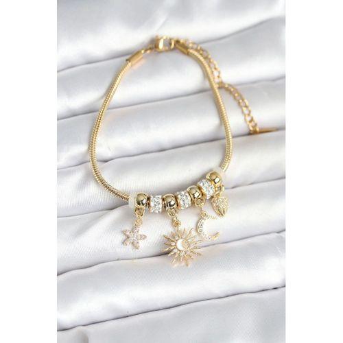 Pirinç Gold Renk Ay ve Güneş Charmlı Kadın Bileklik