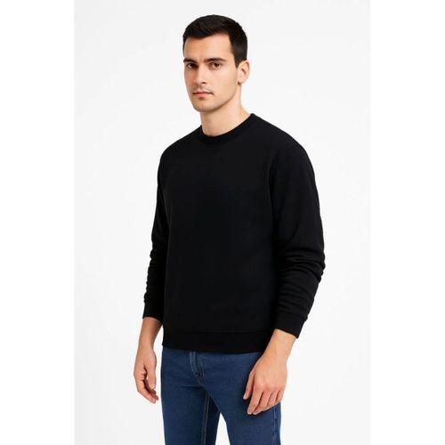 Erkek Üç İplik Düz Bisiklet Yaka SweatShirt - Siyah
