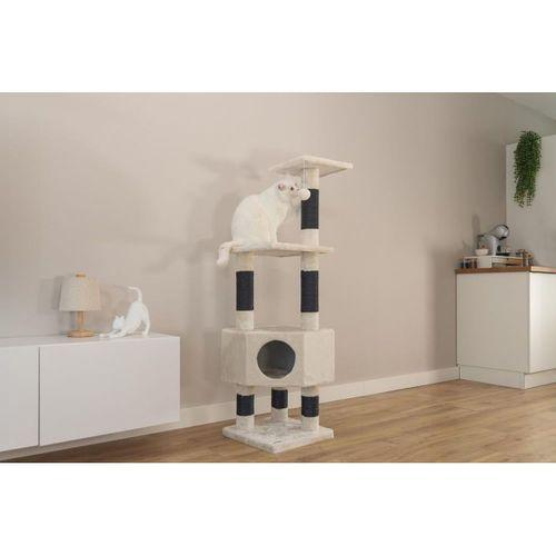 Beeztees Kedi Köşe Tırmalama ve Oyun Evi, Krem, 40x40x135cm