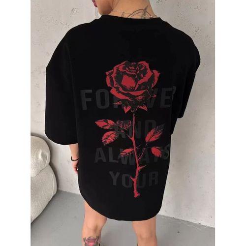 Pilelistore Unisex Bisiklet Yaka Baskılı Oversize T-Shirt - Siyah