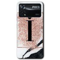 Potkal Hediye Fabrikası Poco x4 Pro Kılıf HD Desen Baskılı Arka Kapak - Pembe Mermer Desenli İ Harfi