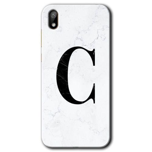 Huawei Y5 2019 Kılıf HD Desen Baskılı Arka Kapak + Temperli Cam - Beyaz Mermer Desenli C Harfi
