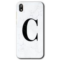 Huawei Y5 2019 Kılıf HD Desen Baskılı Arka Kapak + Temperli Cam - Beyaz Mermer Desenli C Harfi