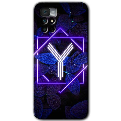 MRCİLETİSİM Xiaomi Redmi Note 11 4G Kılıf HD Desen Baskılı Arka Kapak+Temperli Cam - Dark Neon Yaprak Y Harfi