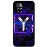 MRCİLETİSİM Xiaomi Redmi Note 11 4G Kılıf HD Desen Baskılı Arka Kapak+Temperli Cam - Dark Neon Yaprak Y Harfi