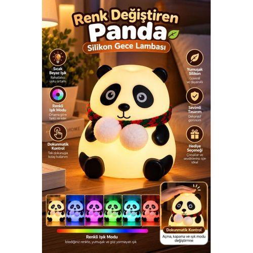 Dokunmatik Kontrollü Renk Değiştiren Panda Gece Lambası Çocuk Odası Ve Yatak Odası
