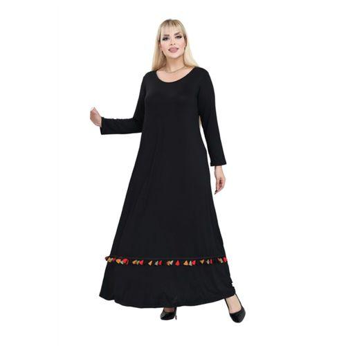 Melsay Butik Siyah Renkli Püskül Detaylı Uzun Elbise