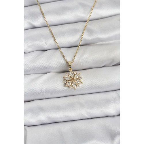 316L Çelik Zincir Gold Renk Lotus Model Zirkon Taşlı Kadın Kolye
