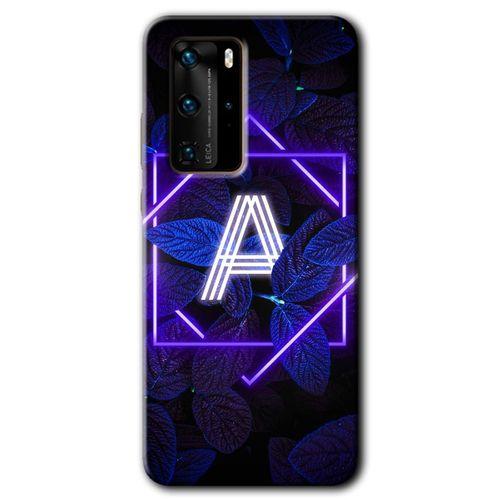 MRCİLETİSİM Huawei P40 Pro Kılıf HD Desen Baskılı Arka Kapak + Temperli Cam - Dark Neon Yaprak A Harfi