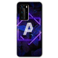 MRCİLETİSİM Huawei P40 Pro Kılıf HD Desen Baskılı Arka Kapak + Temperli Cam - Dark Neon Yaprak A Harfi