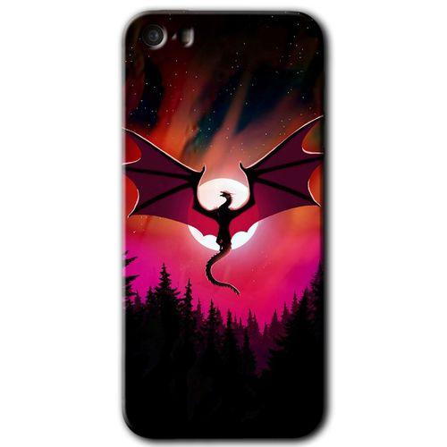 MRCİLETİSİM iPhone 5s Kılıf HD Desen Baskılı Arka Kapak + Temperli Cam - Dragon Night