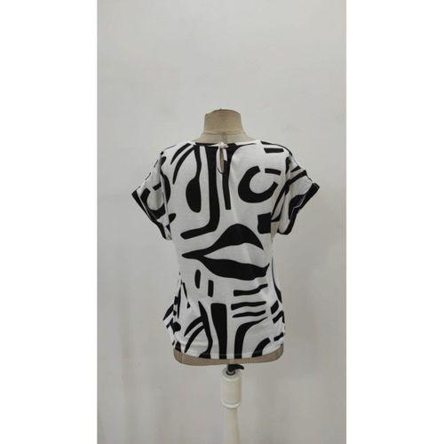 Kadın Kısa Kollu Yuvarlak Yaka Desenli Süprem Bluz