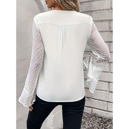 Kadın Uzun Kollu V Yakalı Kolları Ispanyol Detayı Sandy Bluz