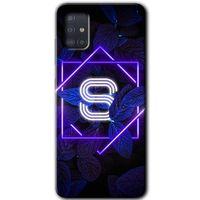 MRCİLETİSİM Samsung Galaxy A51 Kılıf HD Desen Baskılı Arka Kapak + Temperli Cam - Dark Neon Yaprak S Harfi