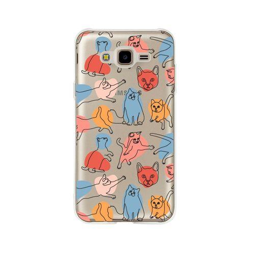 Samsung J7 Sevimli Kedi Figürleri Desenli Premium Şeffaf Silikon Kılıf