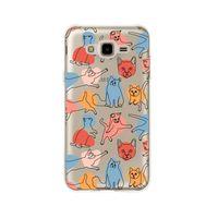 Samsung J7 Sevimli Kedi Figürleri Desenli Premium Şeffaf Silikon Kılıf