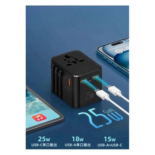 25w Evrensel Seyahat Adaptörü, Eu/us/uk/au Priz Dönüştürücü, 1x Usb, 2x Type-c Hızlı Şarj