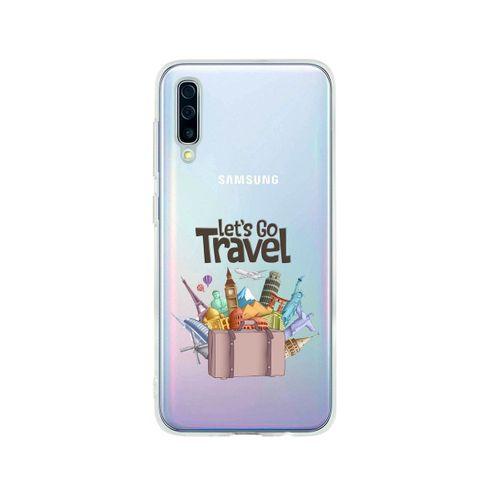 Samsung A50 Let's Go Travel Desenli Premium Şeffaf Silikon Kılıf