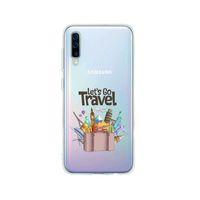 Samsung A50 Let's Go Travel Desenli Premium Şeffaf Silikon Kılıf