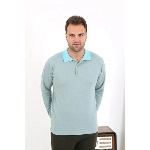 Erkek Polo Yaka Uzun Kol Penye Pijama Takımı Su Yeşili