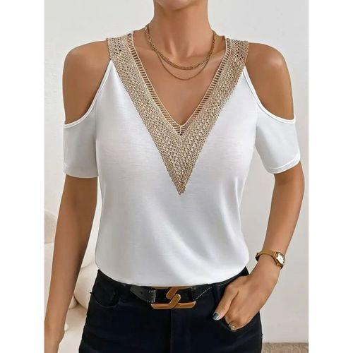 Kadın Omuzlardan Açık V Yakalı Viskon Bluz