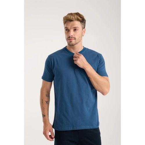 Erkek İndigo Düğmeli Yaka Kısa Kol Pijama Takımı