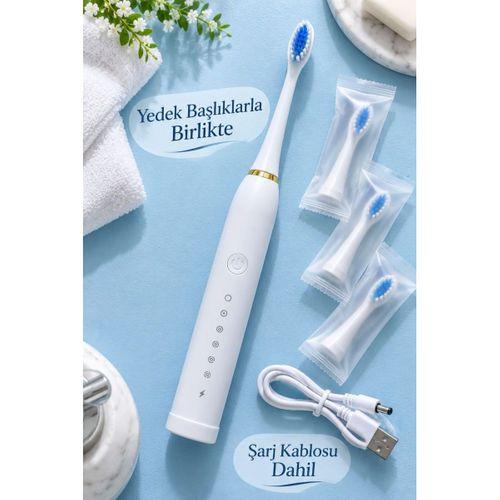 Beyaz Elektrikli Diş Fırçası 3 Yedek Başlıklı