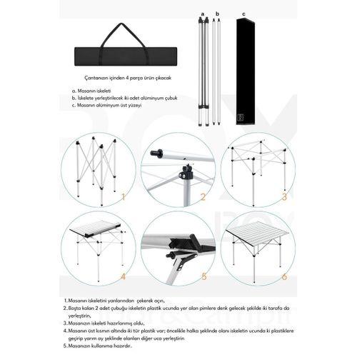 Box&Box Alüminyum, Katlanabilir Kamp ve Piknik Masası, Omuz Askılı Taşıma Çantasıyla XL, Gri