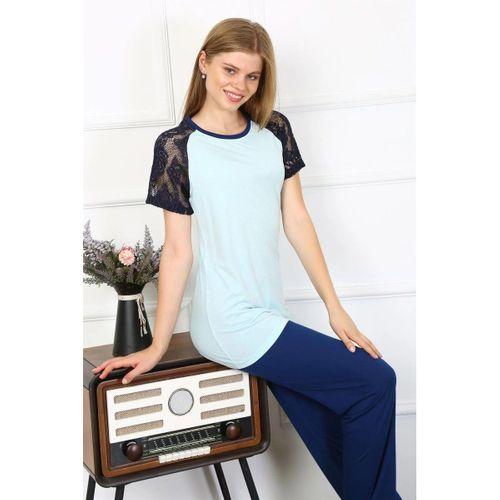 Kadın Kolu Dantelli Penye Pijama Takım Su Yeşili