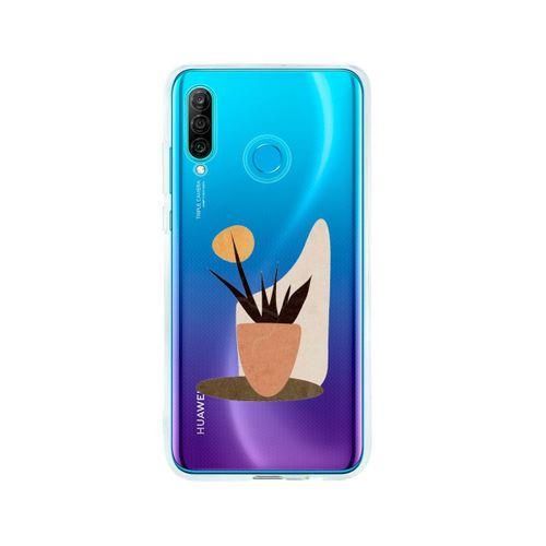Huawei P30 Lite Saksıda Çiçek Desenli Premium Şeffaf Silikon Kılıf