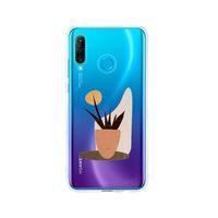 Huawei P30 Lite Saksıda Çiçek Desenli Premium Şeffaf Silikon Kılıf