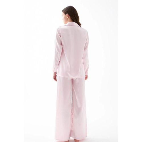 Kadın Pembe Oversize Saten Pijama Takımı – Rahat Kesim Şık Ev Giyim Seti