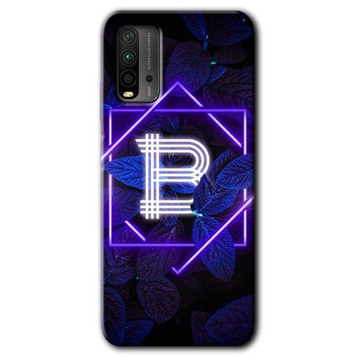 Redmi 9T Kılıf HD Desen Baskılı Arka Kapak - Dark Neon Yaprak B Harfi + Kırılmaz Cam