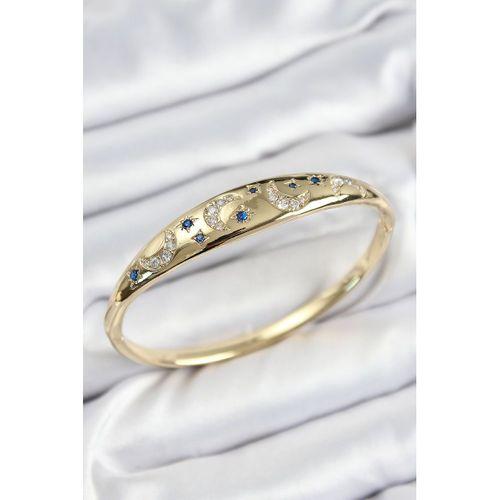 Pirinç Zirkon Taşlı Kutup Yıldızı Ve Hilal Model Gold Renk Kadın Kelepçe