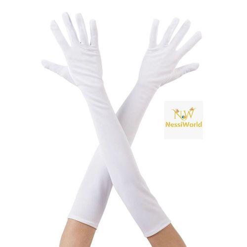Beyaz Renk Dirseğe Kadar Uzun Kumaş Eldiven 40 cm