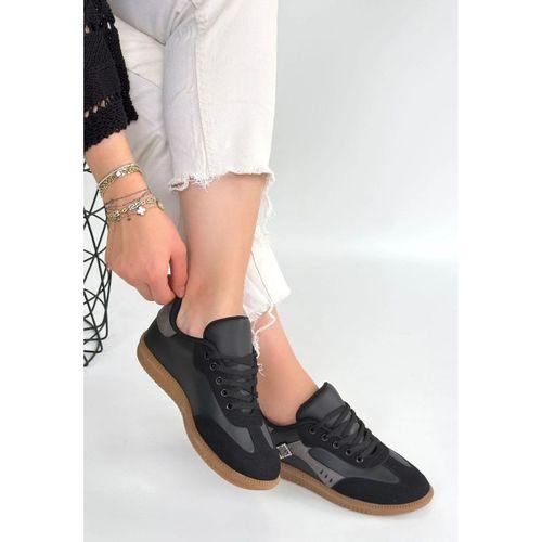 Mier Siyah Cilt Bağcıklı Spor Ayakkabı