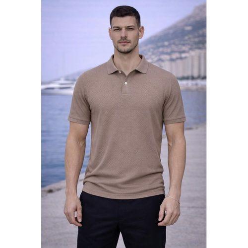Kabartma Desenli Polo Yaka Düğmeli Yumuşak İnce Erkek T-Shirt - Kahve