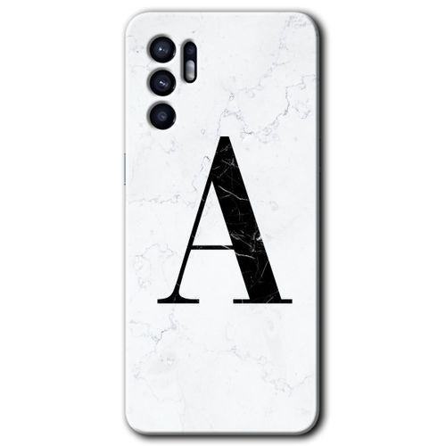 Oppo Reno 6 Kılıf HD Desen Baskılı Arka Kapak + Temperli Cam - Beyaz Mermer Desenli A Harfi