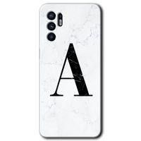 Oppo Reno 6 Kılıf HD Desen Baskılı Arka Kapak + Temperli Cam - Beyaz Mermer Desenli A Harfi