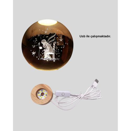 8 Cm Küçük Prens Cam Küre Usb Işıklı Ahşap Tabanlı Dekor