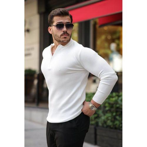 Erkek Fermuarlı Bisiklet Yaka Dokulu Uzun Kollu Triko