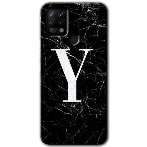 MRCİLETİSİM Tecno Pova Kılıf HD Desen Baskılı Arka Kapak+Temperli Cam - Siyah Mermer Desenli Y Harfi