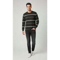 Erkek Bisiklet Yaka Cizgili Triko Kazak Yumuşak Dokulu Pamuklu Ince Dokuma, Uzun Kollu Rahat Regular Kalıp - Füme