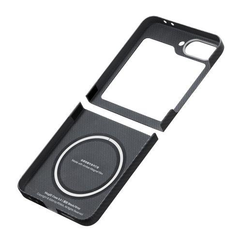 Galaxy Z Flip 6 Kılıf M-safe Şarj Özellikli 600D Aramid Fiber Pitaka Ultra-Slim Classic Serisi Black-Grey Twill Kapak