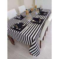 Zeren Home Siyah Beyaz Çizgili Sıvı Geçirmez Dertsiz Masa Örtüsü
